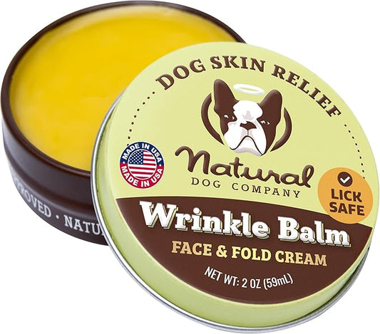 Natural Dog Company Wrinkle Balm for Dog Wrinkles (2oz Tin) All-Natural, Lick-Safe Dog Lotion for Dry Itchy Skin, French Bulldog Skin Care, Moisturizes & Cleans Wrinkle Folds, Plant-Based, Made in USA