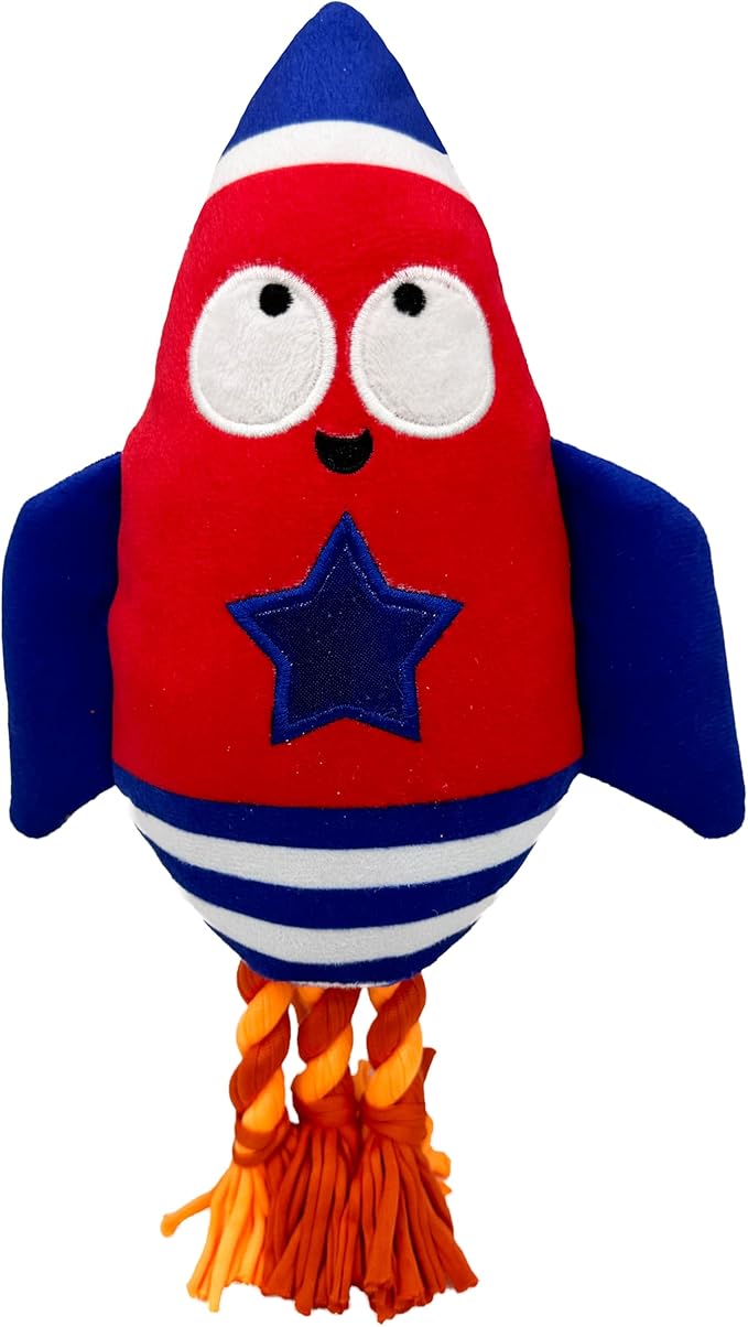 Huxley & Kent Funny Dog Toy w/Squeaker – Power Plush Squeaky Dog Toys for Small, Medium & Large Dogs – Soft Stuffed Animal for Indoor Play & Fetch - Rocket Man, Large