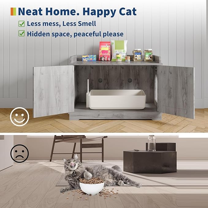 Garvee Cat Litter Box Enclosure Furniture Wooden Hidden Litter Box Cabinet Dog Proof Cat Washroom Kitty House with Vent Door