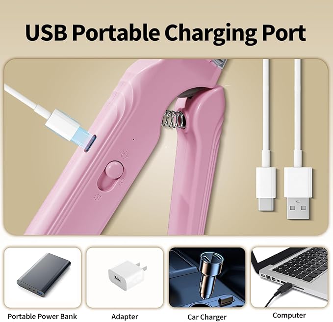 2-in-1 Dog & Cat Nail Clippers and Grinder with Light, Safety Guard, Painless Quiet Pet Nail Claw Trimmers, USB Rechargeable Pet Nail Trimmer, for Large Medium Small Dogs Cats Claw Trimmer, Pink