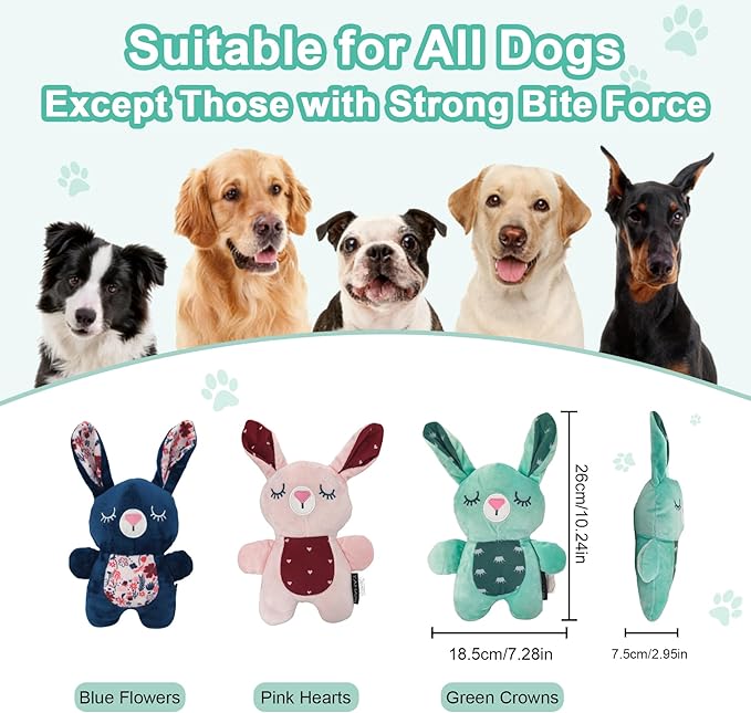 Blue Bunny Plush Squeaky Dog Toy for Chewers Puppy Teething Chew Toy Cute Soft Funny Indoor Outdoor Interactive Rabbit Stuffed Animal Dog Toy for Small Medium Large Dogs Toy Gift 26cm/10.24in
