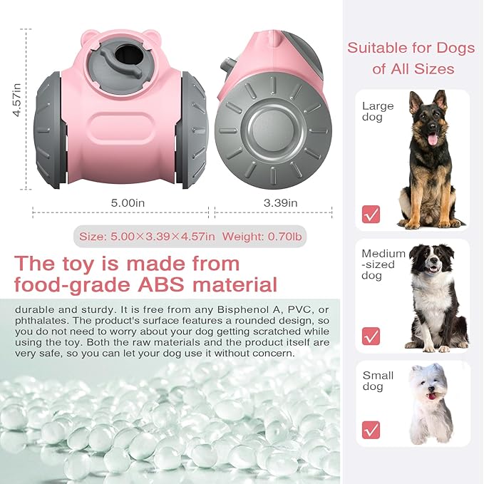 2026 Interactive Dog Dispenser Toy - Premium Food for Smart Dogs - Adjustable Food Puzzle for Small Medium and Large Dogs for Large/Medium/Small Aggressive Chewers Breed Pet Cat Color Pink