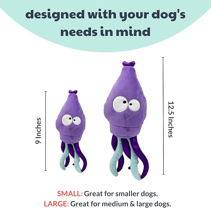 Huxley & Kent Slappies for Dogs | Squiggly Squid (Large) | Squeak & Shake Dog Toy | No Stuff Squeaky Toy, TPR Ball in Head | Simulates Hunting Nature for Dogs