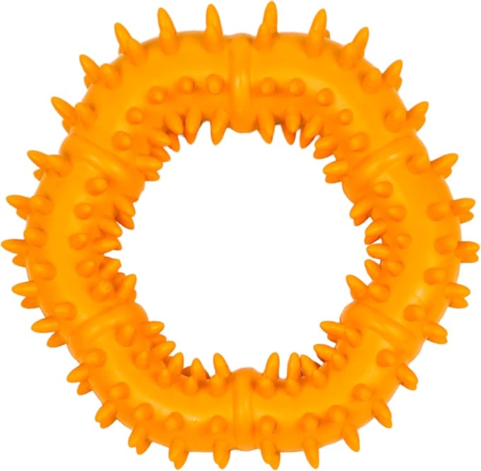 Spiked Rubber Dog Chew Ring, Teething & Gum Care Toy for Small Medium Dogs, Soft Bumpy Texture Dental Oral Care Puppy Toy, Non-Toxic Interactive Pet Chew Ring for Indoor Play, Not for aggresive chewer