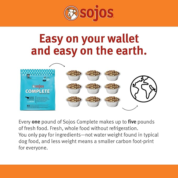 Sojos Complete Freeze Dried Raw Adult Dry Dog Food, Grain Free, Natural, Turkey Recipe, 7 lb Bag
