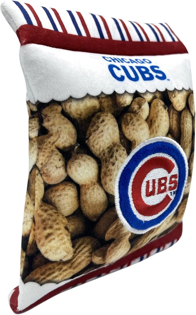 MLB Chicago Cubs Plush Peanuts Snack Toy for Dogs & Cats with Embroidered Team Name & Logo with Inner Squeaker