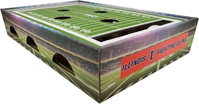 Pets First NCAA Illinois Fighting Illini Cat Scratcher Box, Game Day Cat Toy, NCAA Football Field Designed Cat Scratcher and Lounge, Stimulating Cat Game