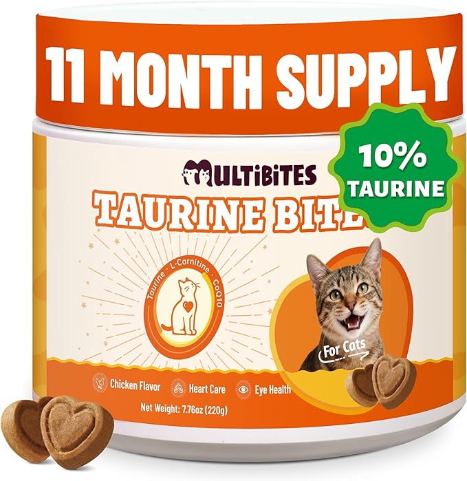 330 Bites Taurine for Cats for Heart & Eye Health – with Omega-3, CoQ10, Lutein and Vitamins for Cats – Natural Antioxidant Support for Kittens, Adult & Senior Cats 7.76 oz
