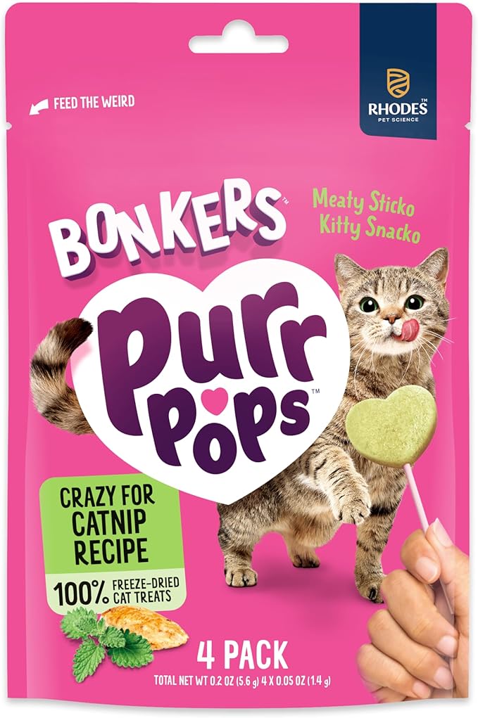 Bonkers Purrpops Freeze-Dried Catnip Flavored Lollipop Treats for Cats, 4 Pack (Pack of 13)