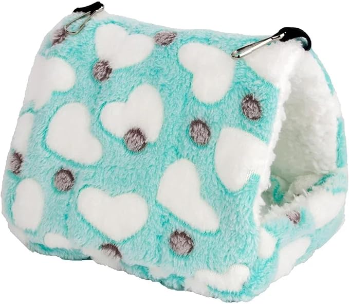 Guinea Pig Bed Heart Plush Pet Hamster Nest for Birds House Warm Comfortable Winter Parrot Hammock Cave Cage Hut Tent Pet Bird Cage Accessories(Heart Blue,M 16x13x16cm)
