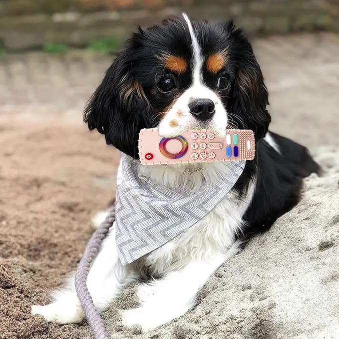 Dog Chew Toys, Remote Control Shape, Set of 3 for Puppy Teething, Anxiety Relief, Silicone, Interactive Play, BPA-Free, Black/White/Pink