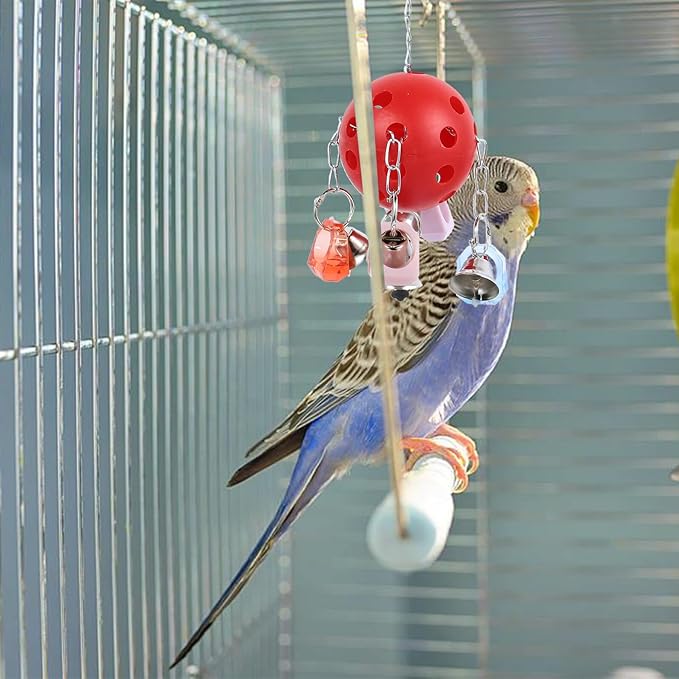 Colorful Parrot Bell Ball Hanging for Bird Cage Chewable Climbing with Ringing Bells Stress Relief and Entertainment for Pet Birds Suitable for Parakeets and Parrots