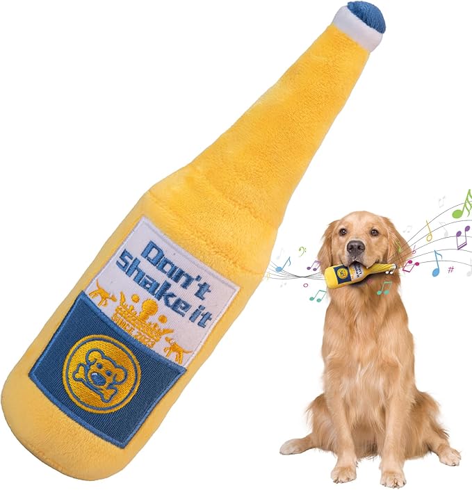 7" Squeaky Plush Toy for Puppies Small Dogs Self Etertainment Washable Soft Made [PET ONLY] (Beer Bottle)