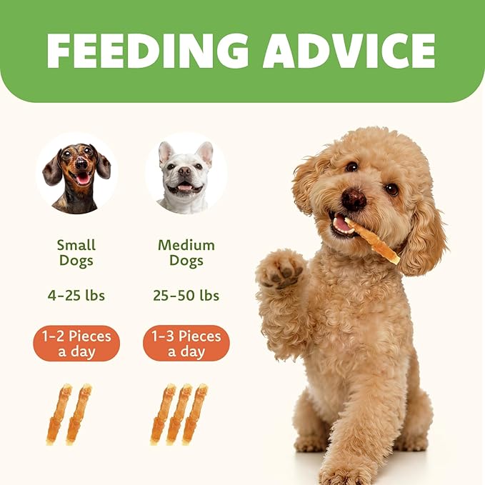 MON2SUN Rawhide Free Dog Treats, 4 Inch Chicken Wrapped Cod Fillet Dog Snacks for Small Dogs, Soft and Training Treats, 20oz (56 Count-Pack of 1)