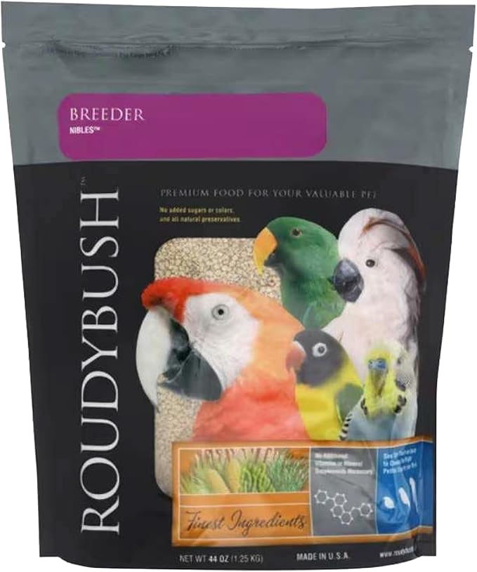Roudybush Breeder Food for Breeding & Weaning Birds - Scientifically Formulated Bird Feed - Bird Food Pellets w/ Corn, Wheat, Soy & More - Nutritious & Healthy Feed for Birds (Nible, 44oz)