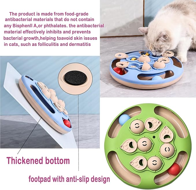 Cat Puzzle Toys Games Level 3 in 1 with Track Balls, Interactive Mentally Stimulating cat toys for IQ Training,Feather Teaser & Treat Feeder, Enrichment for Indoor Cats, Kitty Gift (Green)