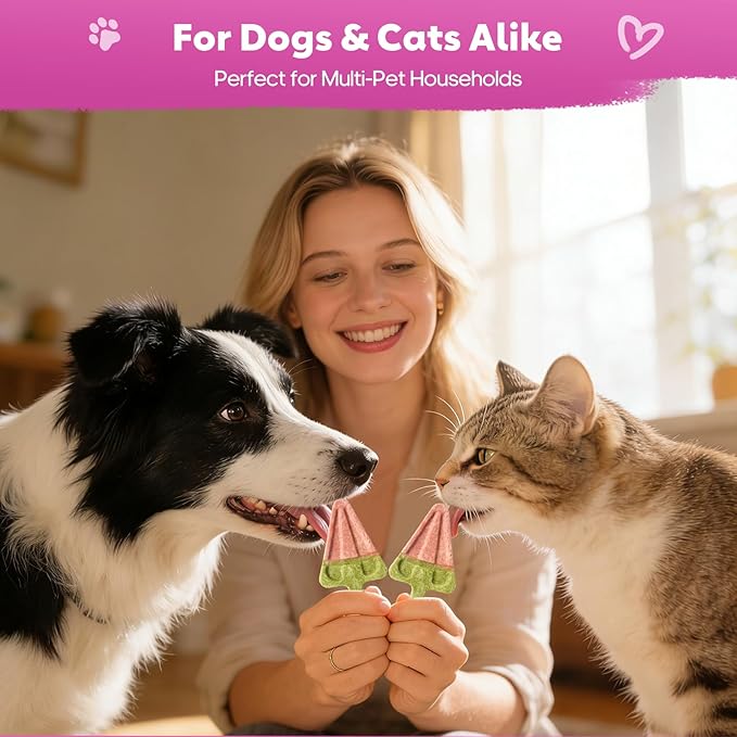 Freeze-Dried Dog & Cat Treats with Watermelon Shapes, Interactive Crunchy Snacks for Indoor Kitten, 100% Natural Chicken Traning Treats for Cat, Small & Medium Dogs, 18 Pack