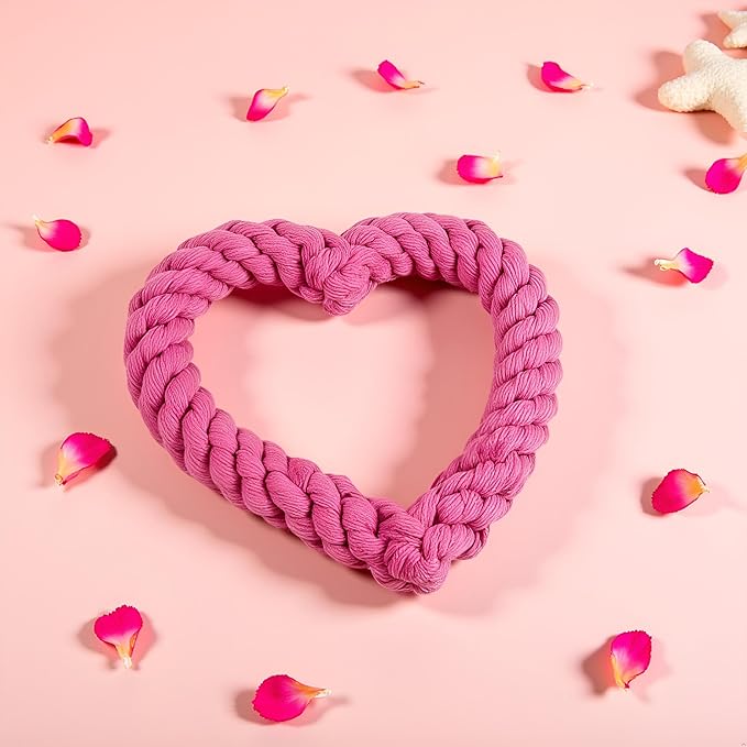 2Pcs Pink Cute Dog/Cat Chew Toys, Dog Toys for Chewers, Heavy Duty Dental Dog Rope Toy for Dogs, Creative Love Heart Shaped Interactive, Girl Puppy