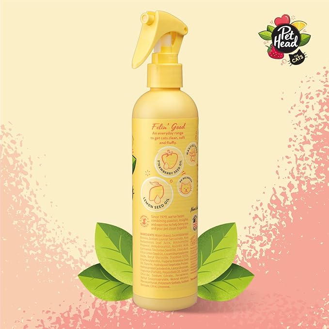 Pet Head Felin' Good Cat Dry Clean Spray | Fruity Scent | Shampoo Spray for Smelly Cats | Nourishing & Deodorizing | Vegan | Lick-Safe | Gentle Formula for Kittens | Made in USA | 10.1 fl. oz.