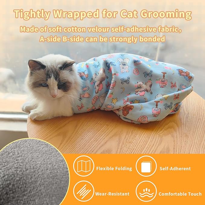 Cat Wrap for Cutting Nails Gentle Wrapped Cat Swaddle Cat Grooming Wrap Comfortable Wrap Prevents Cat Resistance Cat Burrito Wrap Cat Grooming Supplies for Nail Trimming (18x18in)