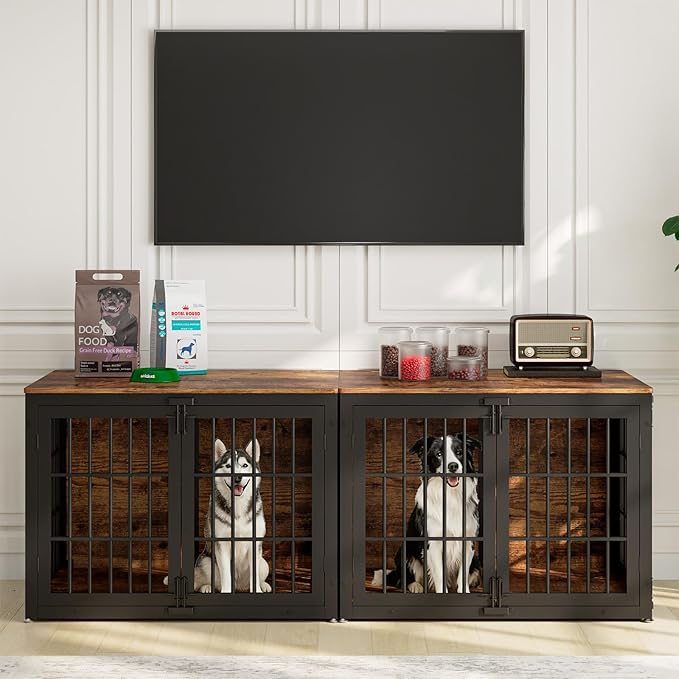 41" Heavy Duty Dog Crate Furniture, Wooden Dog Cage Kennel for Medium and Large Dogs, Dog Kennel Indoor with Side Door, Decorative Pet House End Table, Brown