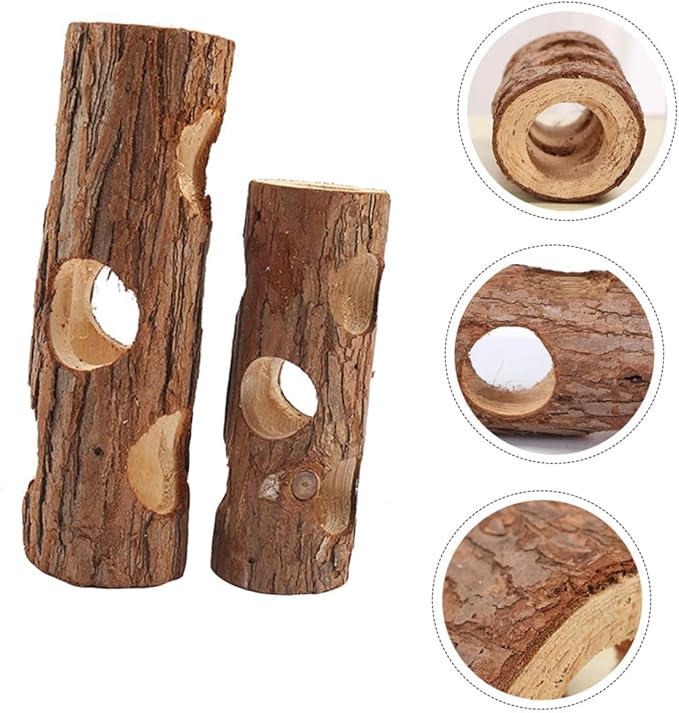 Hamster Wooden Tree Hole 2pcs (15cm 20cm) Natural Chew Tunnel for Small Pets Rabbit Ferret Bird Cage Accessories