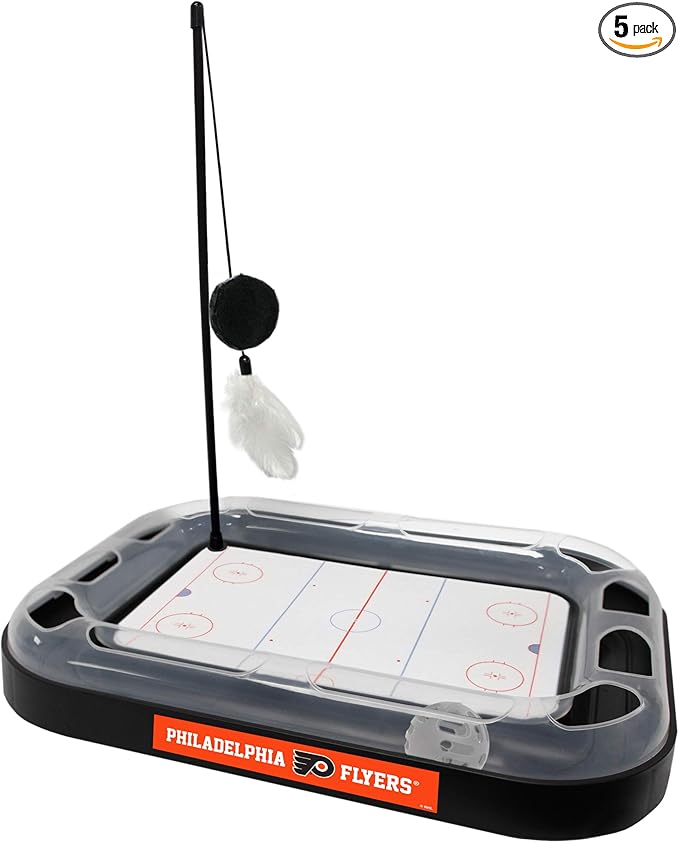 Pets First NHL Philadelphia Flyers Hockey Field 5-in-1 Cat Scratcher Toy with Interactive Cat Ball & Bell