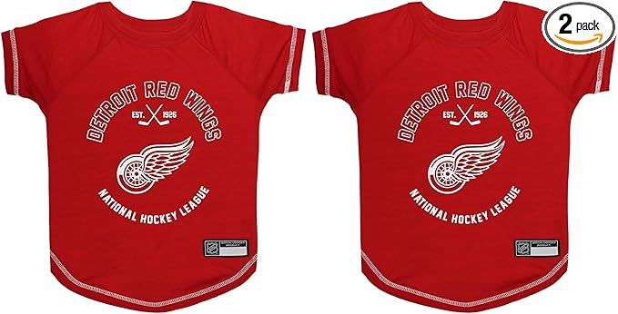 Pets First NHL Detroit Red Wings Tee Shirt for Dogs & Cats, Medium. - are You A Hockey Fan? Let Your Pet Be an NHL Fan Too! (Pack of 2)