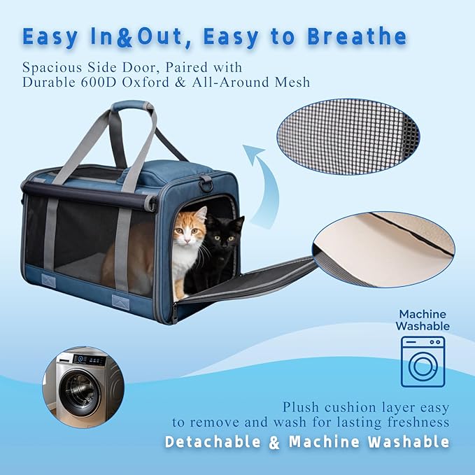 Pet Carrier for Medium-Small Cats, Collapsible Cat Carrier and Soft-Sided Pet Carrier for Medium Big Cats and Puppy Up to 17lbs, 2-Way Entry with Privacy Cover, Travel Bag L18.9”X11.42”X11.42”