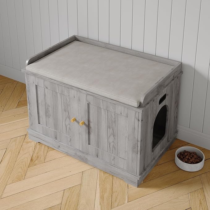 Garvee Cat Litter Box Enclosure Furniture Wooden Hidden Litter Box Cabinet Dog Proof Cat Washroom Kitty House with Vent Door