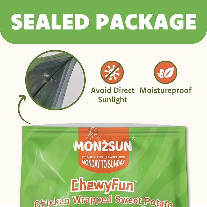 MON2SUN Chicken Wrapped Sweet Potato Dog Treats for All Breeds, Rawhide-Free Soft Chews for Training, No Artificial Colors, 10 oz