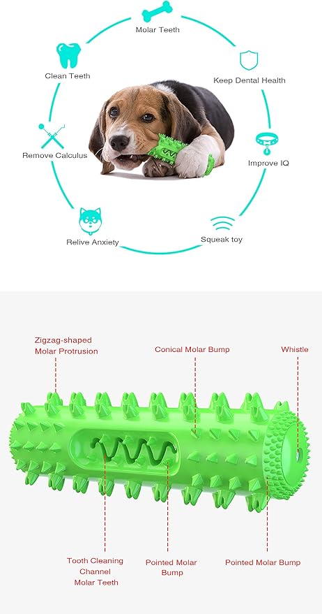 Dog Chew Toys for Aggressive Chewers, Dog Toothbrush Care Cleaning Stick, Puppy Toothing Chew Toy for Small Middle Dog (Green)