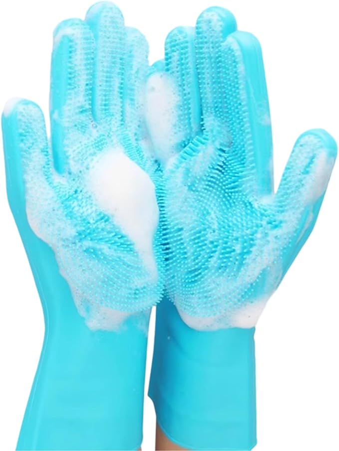Pet Grooming Gloves, Heat Resistant Silicone Gloves，Silicone Hair Removal Mitt for Dogs and Cats,Cat Bathing Gloves ，Cat and Dog Massage Products， Blue。