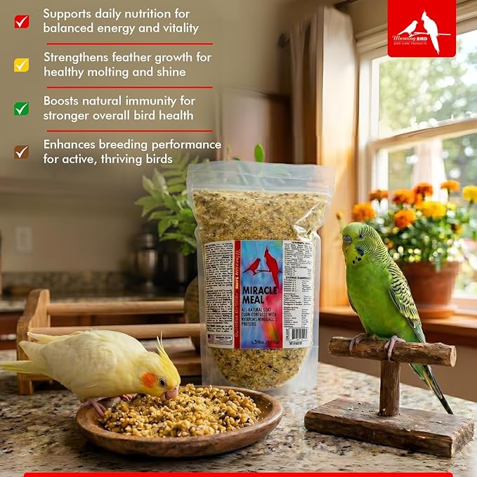 Morning Bird Miracle Meal 6 lbs. (4 Pack 1.5 Each) – Vitamin Fortified Soft Bird Food for Birds - All-Natural No Artificial Dyes, Flavors or preservatives - Supports Feather Strength & Breeding