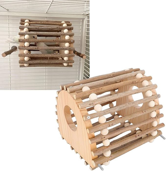 Bird Climbing Ladder, Pine Wood Double Hole Design Climbing Ladder Toy, Hamster Toy with 14 Accessories for Hamster Bird Cage