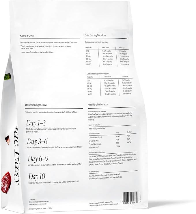 Maev Human-Grade Beef Dog Food, Anxiety & Calming Formula, Whole Ingredient, Gluten-Free, High Protein Puppy & Dog Food, 25 lb