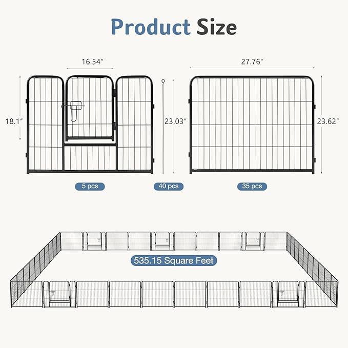 DUMOS Dog Playpen Indoor, Metal 24 Inch 40 Panels Foldable Pet Fence with Door, Outdoor Small Medium Large Dog Puppy Portable Exercise Play Pen for RV Camping, Trips, Play Yard