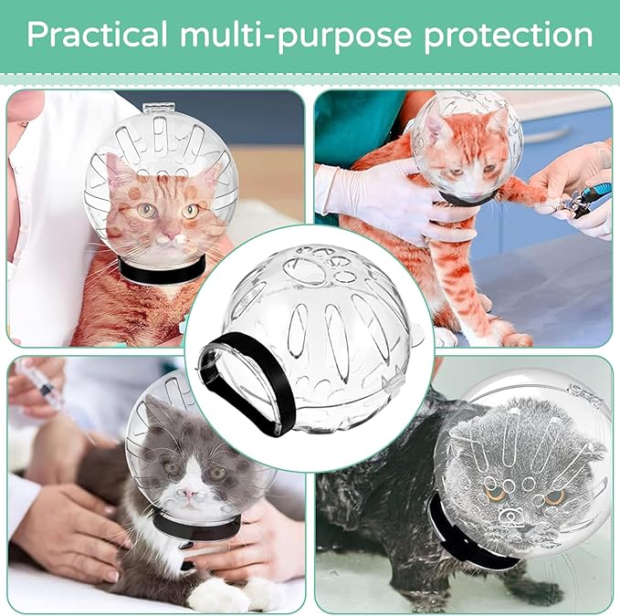 Cat Muzzle for Grooming,Cat Bubble Muzzle,Helmet,Breathable Hood Cover with 4 Silicone Paw Shoes for Bath Nail Trimming Cats Biting Chewing(Size:M)