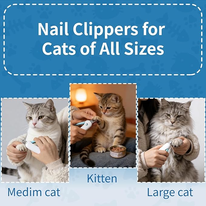 Cat Nail Clipper- Adjustable Trimming Round Hole (1–3.5 mm) Hidden Nail File Anti-Splash Claw Trimmer for Grooming for Kittens,Bunny,Guinea,Pig,Rabbit,Ferret,Bird,Small Pets (Blue)