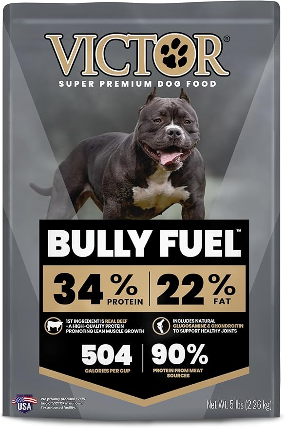 VICTOR Bully Fuel Dry Dog Food, 5 lb – Real Beef First Ingredient, High-Calorie Formula for Lean Muscle, Glucosamine & Chondroitin for Joint Health, Omega 3 & 6 for Skin & Coat