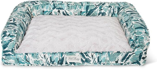 Fringe Studio Pastel Floral Soft Teal 28" W x 21" D x 7" H Medium Couch Pet Bed, 100% Cotton Canvas Exterior with Overfilled Bolster, Machine Washable, PetShop Collection (764MD001)
