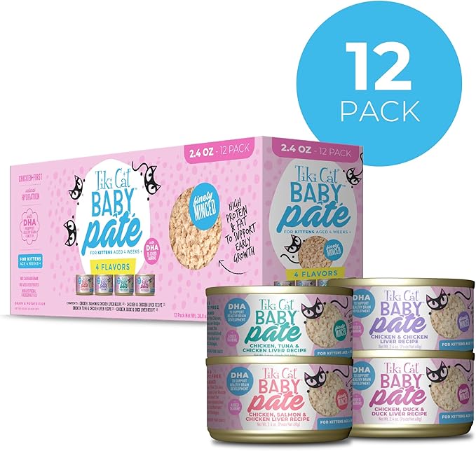 Tiki Cat Baby Pate Wet Cat Food for Kittens Variety Pack, 2.4 oz. Can (12 Count)