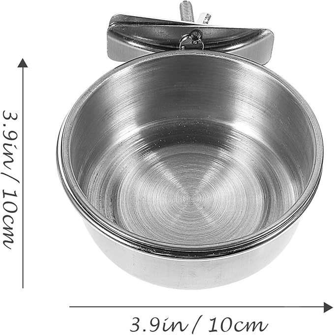 Abaodam 3pcs Stainless Steel Parrot Food Bowls with Water Cups, Small 10cm Feeding Basin Set for Bird Cage, Cockatiels Feeder and Bird Water Holder Accessory