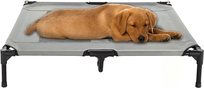 Elevated Dog Bed - 36x29.75-Inch Portable Pet Bed with Non-Slip Feet - Indoor/Outdoor Dog Cot or Puppy Mattress for Pets up to 80lbs by PETMAKER (Gray)