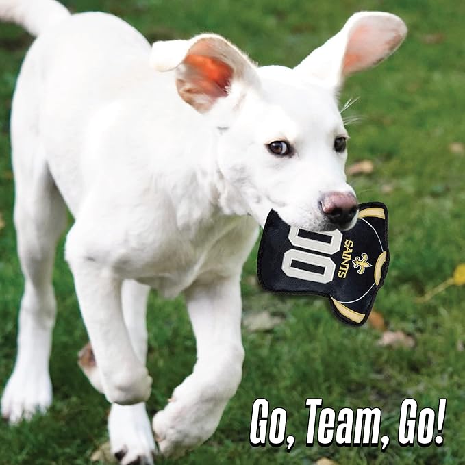 The 1st Ever Tough but Smooth Dog Toy NFL NEW Orleans Saints Football Jersey Tough Pet Toy. A Premium Quality Doggie Toy with Built-in Squeaker. Sports Fans Favorite Chew Toy
