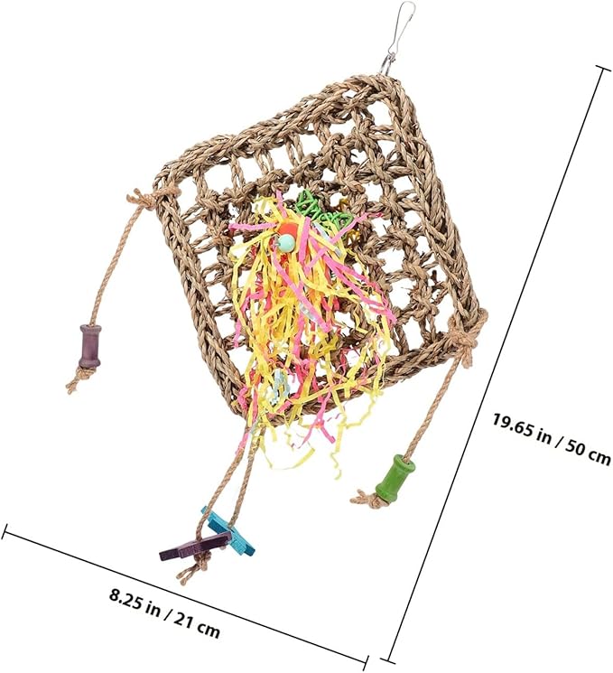 LIOOBO Woven Seagrass Bird Hanging Hammock for Parakeets Cockatiels Conures Chewing Foraging Plaything Cage Accessory Safe Wear-Resistant Material