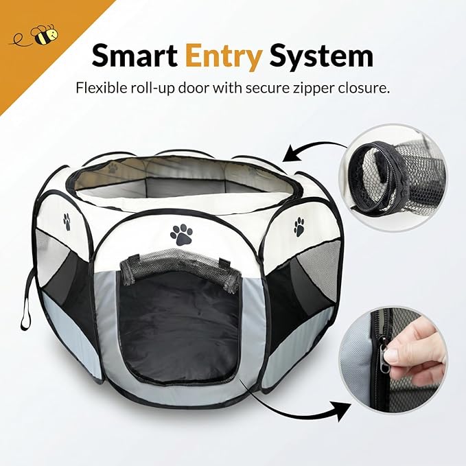 Bee Neat Large Foldable Pet Playpen for Medium Dogs & Cats – Portable Indoor & Outdoor Pet Pen 44 x 24, Lightweight Exercise Playpen for Puppies, Kittens & Medium Pets