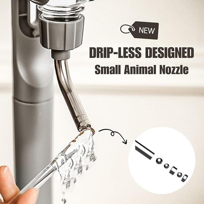 Automatic Pet Food Water Dispenser, Auto Gravity Pet Feeder Water Bottle Set for Crate Cage for Puppy Cat Rabbit Guinea Pigs Chinchilla Ferret Hedgehog (Grey)
