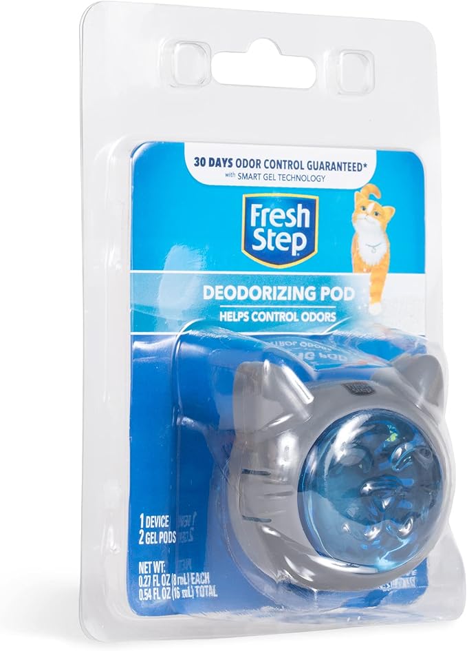 Fresh Step Cat Litter Box Deodorizing Gel Pod, Smart Gel Technology for 30-Day Odor Control, Adhesive Litter Box Deodorizer with Fresh Scent, 1 Device Plus 2 Refills, 0.54 Fl Oz