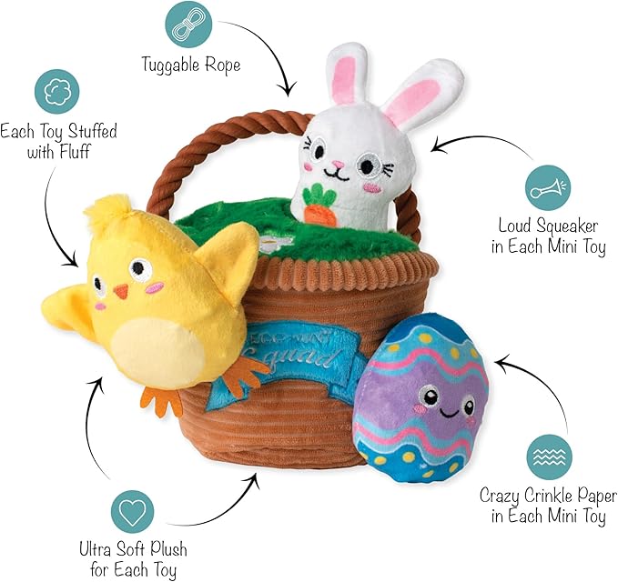 Fringe Studio Plush Dog Toy, Hide & Seek Burrow 4 Pieces Set, Egg Hunt Squad, Petshop Collection (289253)